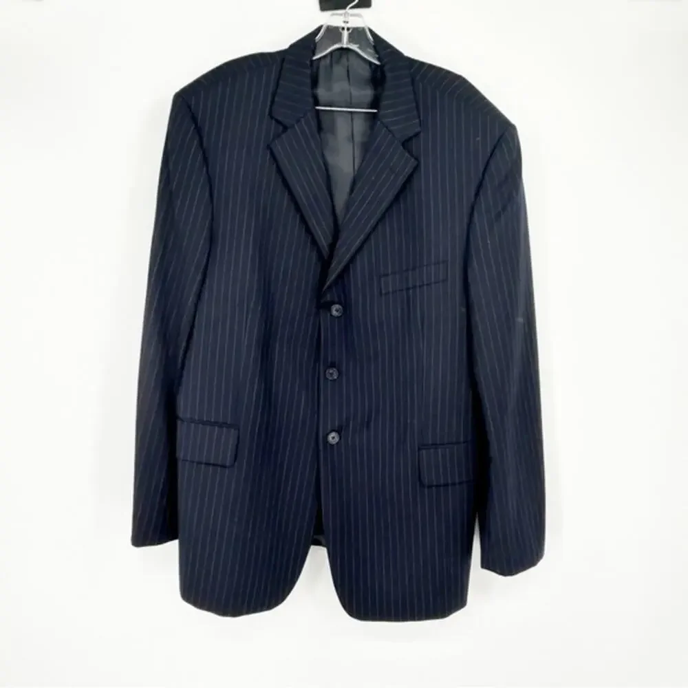 J. CREW Navy Pinstripe Blazer Size 46R Business‎ Casual 100% Wool